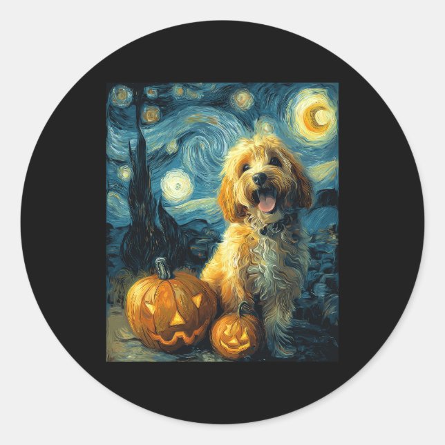 Cavapoo Cute Dog Halloween Jack O Lantern Pumpkin  Classic Round Sticker (Front)