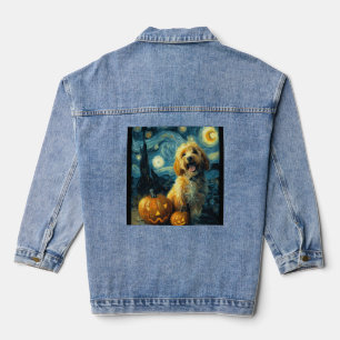 Cavapoo Cute Dog Halloween Jack O Lantern Pumpkin Denim Jacket