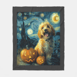 Cavapoo Cute Dog Halloween Jack O Lantern Pumpkin Fleece Blanket