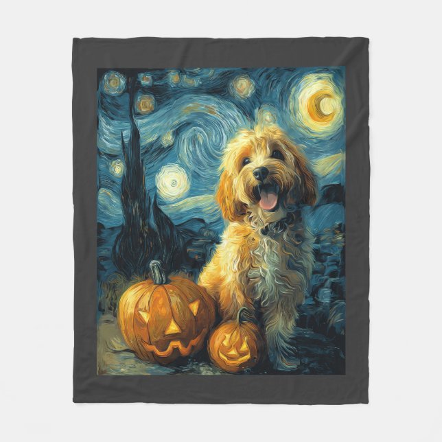 Cavapoo Cute Dog Halloween Jack O Lantern Pumpkin  Fleece Blanket (Front)