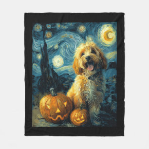 Cavapoo Cute Dog Halloween Jack O Lantern Pumpkin Fleece Blanket
