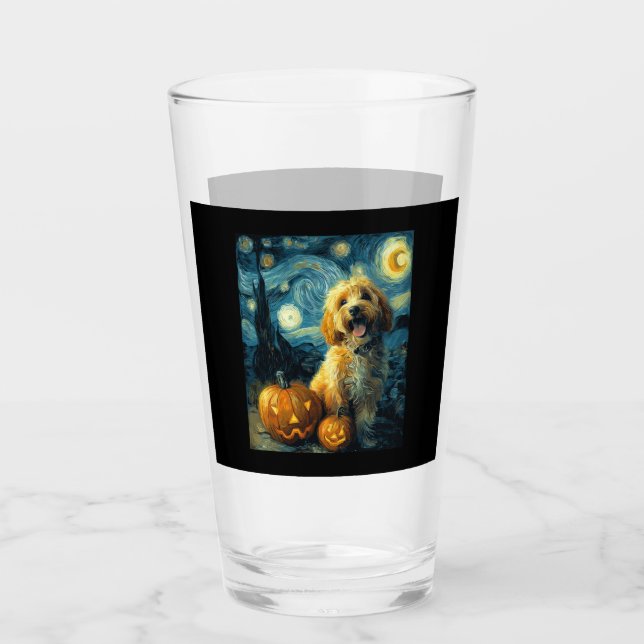 Cavapoo Cute Dog Halloween Jack O Lantern Pumpkin  Glass (Front)