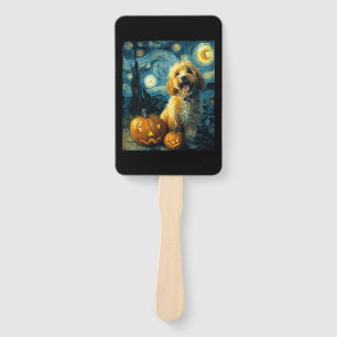 Cavapoo Cute Dog Halloween Jack O Lantern Pumpkin Hand Fan