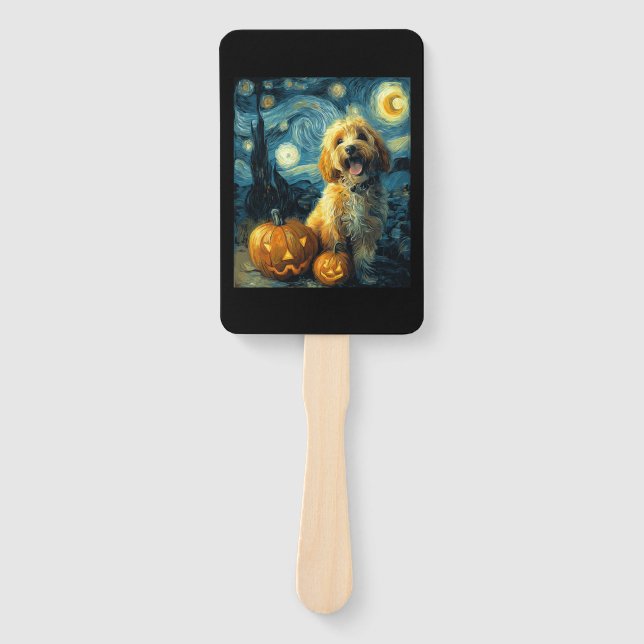 Cavapoo Cute Dog Halloween Jack O Lantern Pumpkin  Hand Fan (Front)