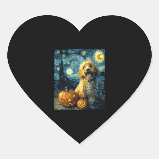 Cavapoo Cute Dog Halloween Jack O Lantern Pumpkin  Heart Sticker (Front)