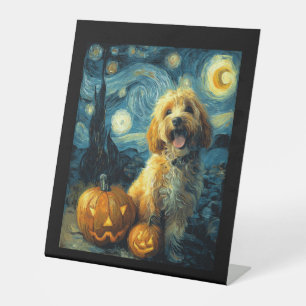 Cavapoo Cute Dog Halloween Jack O Lantern Pumpkin Pedestal Sign