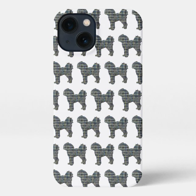 Cavapoo Cute Dog Silhouette Grid White iPhone Case (Back)