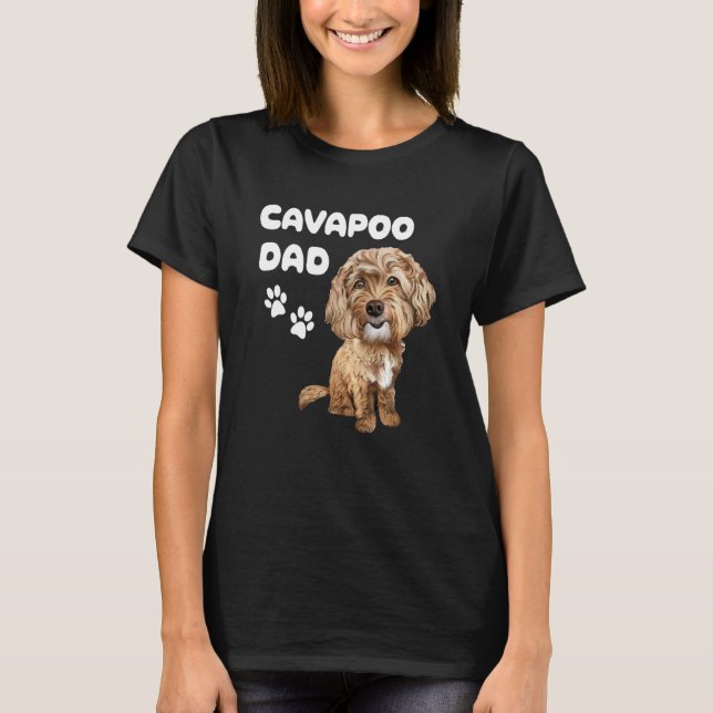 Cavapoo Dad  Red Cavapoo Dog Puppy and Paws T-Shirt (Front)