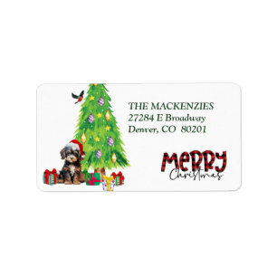 Cavapoo Dog and Christmas Tree Return Address Label