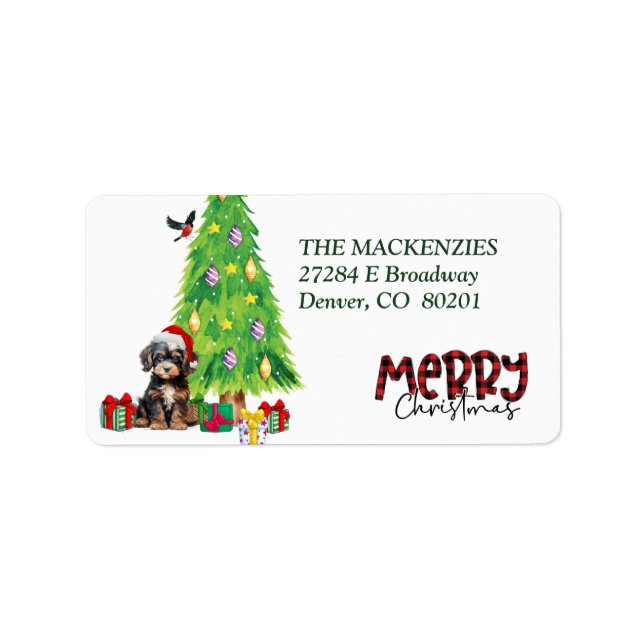 Cavapoo Dog and Christmas Tree Return Address Label (Front)