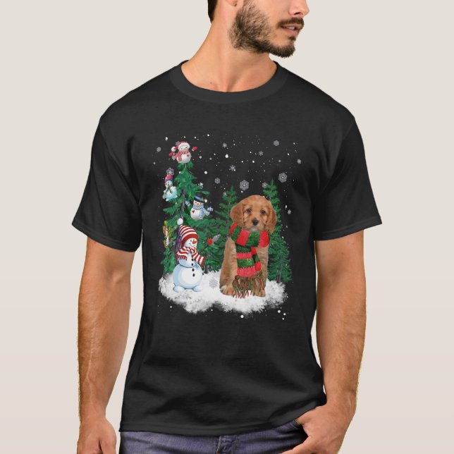 Cavapoo Dog Christmas Snowman Xmas Tree Pajama T-Shirt (Front)