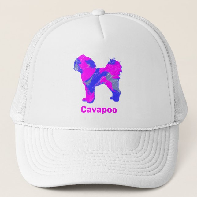 Cavapoo Dog Cute Pink Silhouette Custom Trucker Hat (Front)