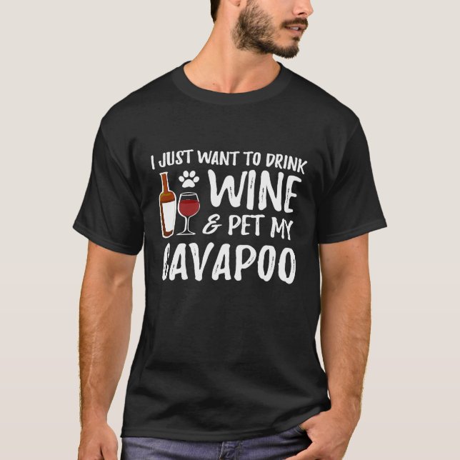Cavapoo Dog Lover Wine Cavapoo Dog Mum T-Shirt (Front)