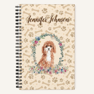 Cavapoo Dog Paw Print & Floral Cute Notebook