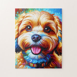 Cavapoo Dog Portrait Acrylic Art Print Dog Lover Jigsaw Puzzle