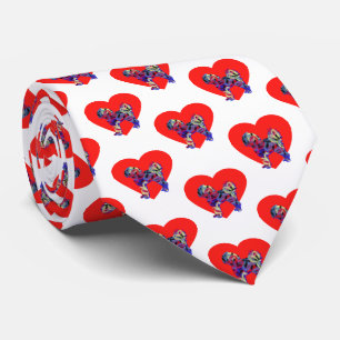 Cavapoo Dog Red Valentine’s Day Heart White Neck Tie