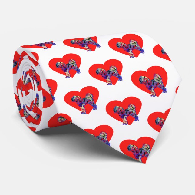 Cavapoo Dog Red Valentine’s Day Heart White Neck Tie (Rolled)