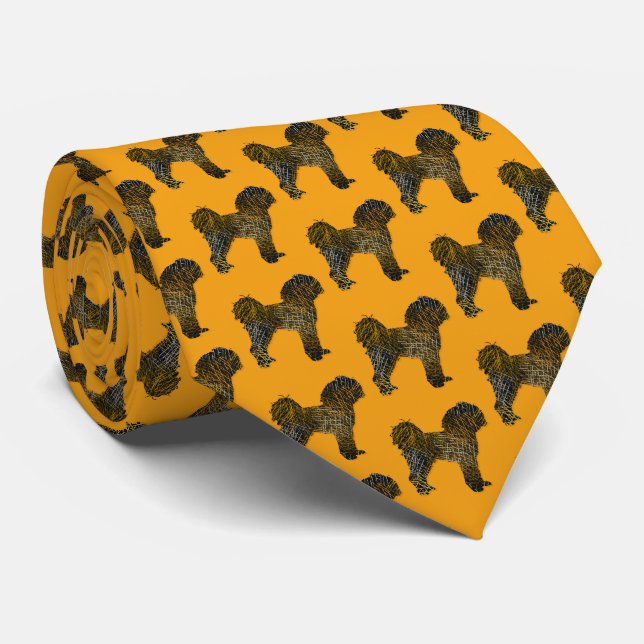 Cavapoo Dog Silhouette Halloween Orange Neck Tie (Rolled)