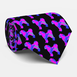 Cavapoo Dog Silhouette Pink& Blue Black Neck Tie