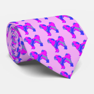 Cavapoo Dog Silhouette Pink& Blue Light Pink Tie