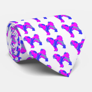 Cavapoo Dog Silhouette Pink& Blue White Neck Tie