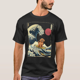 Cavapoo Japanese Kanagawa Wave Funny Surf Dog  T-Shirt