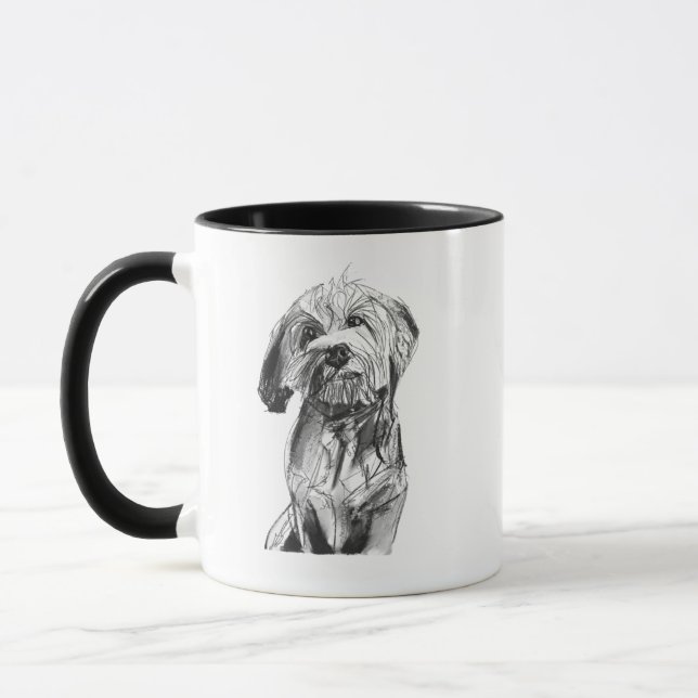 Cavapoo Mug – Charcoal Hand Drawn Dog Coffee Mug (Left)