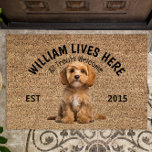 Cavapoo Personalised Dog Lover Doormat<br><div class="desc">Cavapoo Personalised Dog lover welcome doormat. This welcome mat can be personalised with your dog’s name, the slogan can also be changed or you could use a picture of your own dog (make sure it's transparent). Text reads: William lives here…. All treats welcome Edit the design to change font, colours...</div>