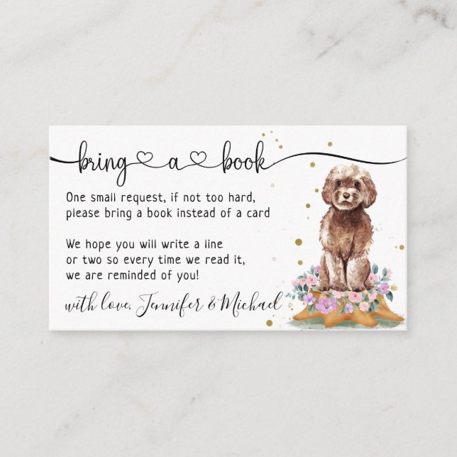 Cavapoo Poodle "Bring a Book" Baby Shower Enclosure Card (Front)