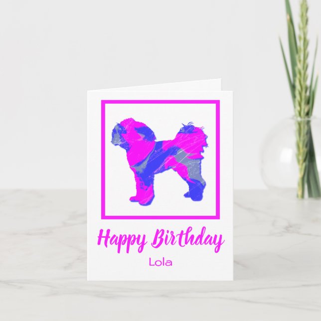 Cavapoo Silhouette Pink Dog Funny Birthday Card (Front)