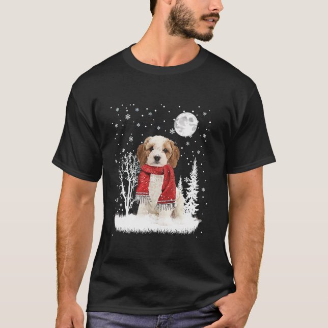 Cavapoo Under Moonlight Snow Christmas Pyjamas T-Shirt (Front)