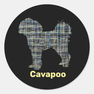 Cavapoo Yellow & Black Grid Line Classic Round Sticker