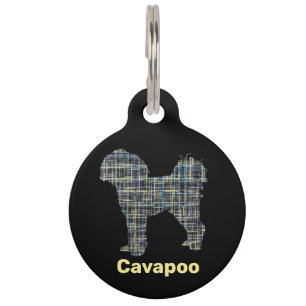 Cavapoo Yellow & Black Grid Line Pet Tag