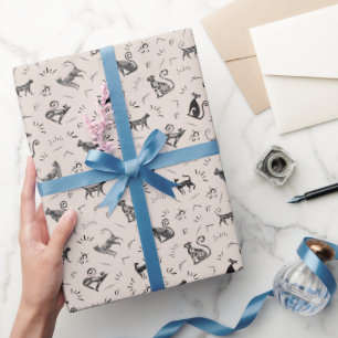 Cave Art Cats on Beige Wrapping Paper