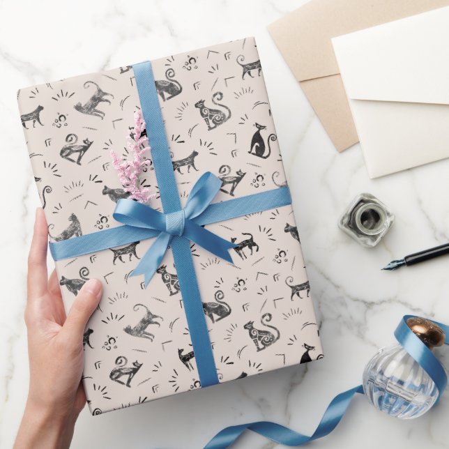 Cave Art Cats on Beige Wrapping Paper (Gifting)