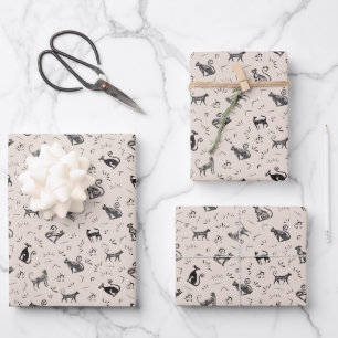Cave Art Cats on Beige Wrapping Paper Sheet