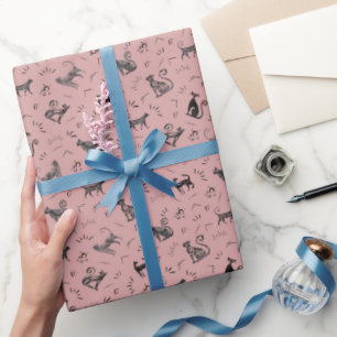 Cave Art Cats on Dark Tea Rose Pink Wrapping Paper