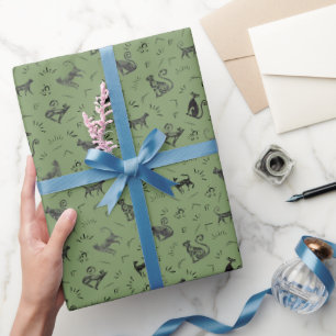Cave Art Cats on Green Wrapping Paper