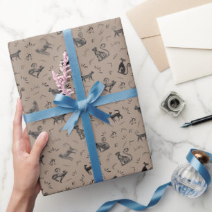 Cave Art Cats on Light Brown Wrapping Paper