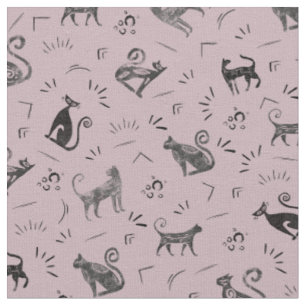 Cave Art Cats on Pastel Crimson Fabric