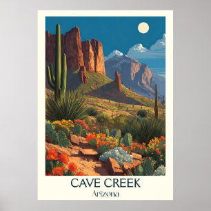 Cave Creek Arizona Vintage Travel Poster   Retro S