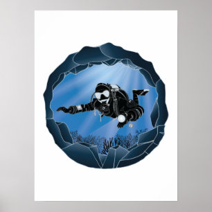 Cave Diving Art - Underwater Scuba Diver Poster