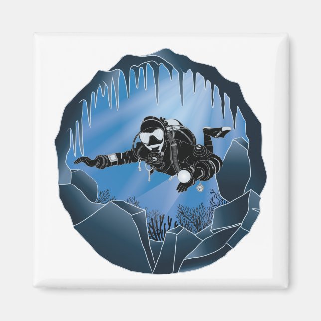 Cave Diving - Underwater Scuba Diver Magnet (Front)