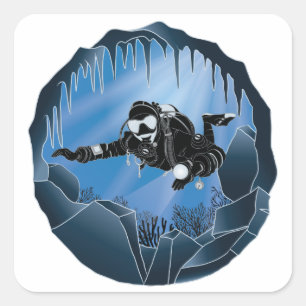 Cave Diving - Underwater Scuba Diver Square Sticker