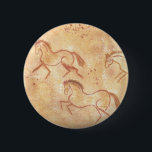 Cave Drawing Painting of Wild Horses 6 Cm Round Badge<br><div class="desc">Cave drawing watercolor painting depicting 3 horses galloping,  jumping and bucking. The horses are drawn in a dark reddish brown colour while the background is a textured yellow and brown colour simulating an old cave wall.</div>
