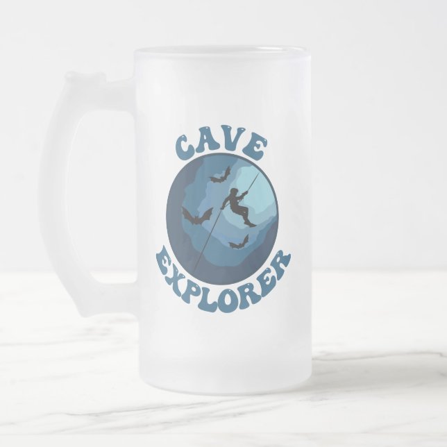 Cave Explorer Caver Caving Speleology Spelunking Frosted Glass Beer Mug (Left)