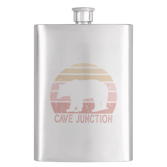 Cave Junction Oregon Retro Bear Hip Flask (Front)
