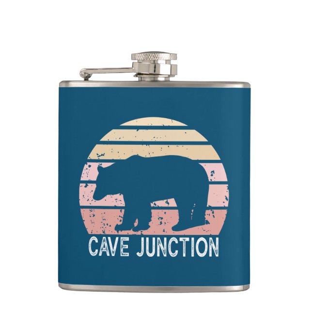Cave Junction Oregon Retro Bear Hip Flask (Front)