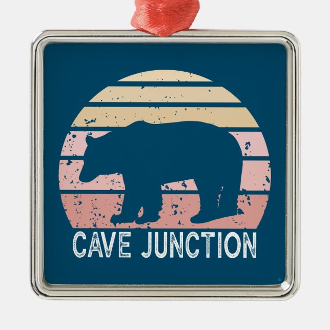 Cave Junction Oregon Retro Bear Metal Tree Decoration (Front)