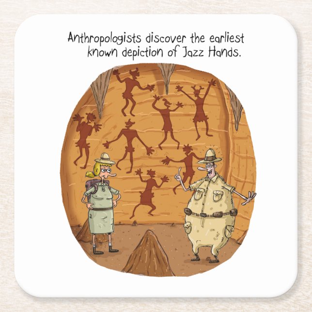 Cave Man Jazz Hands Square Paper Coaster (Front)